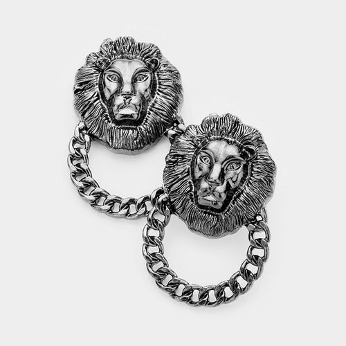 Lion Accented Knocker Earrings