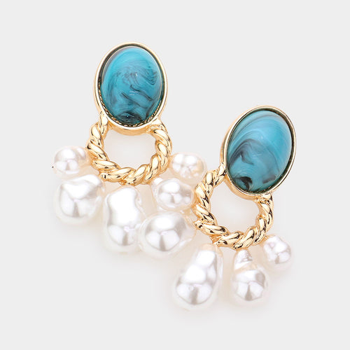 Geometric Stone & Pearl Earrings